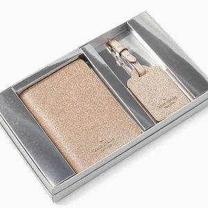 NWT Kate Spade Tinsel Boxed Travel Set - Passport Cover & Luggage Tag Rose Gold